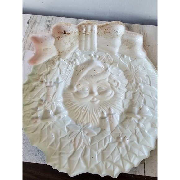 Vintage celluloid Santa hanging wreath bell molded poinsettia Xmas decor - Picture 7 of 7